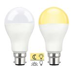 Dusk to Dawn Sensor Light Bulbs B22 12W LED Warm White 3000K, 1200LM, Auto on/off Outdoor Light Bulbs Bayonet Fitting, Twilight Bulbs for Porch by The Front Door, Security Lighting, pack of 2