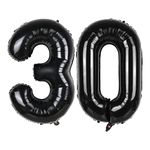 Giant Black Balloon Number 30,40 Inch Black 30th Mylar Foil Helium Birthday Decoration Balloons，Black 30 Balloons For Wedding Anniversary Birthday Party Decors,30 Year Old Men Women Birthday Balloons