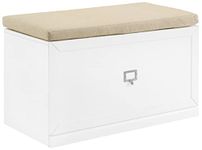 Crosley Furniture Harper Entryway Storage Bench with Shoe Rack Organizer Drawer, White/Tan