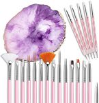 Nail Art Brushes Kit Nail Art Supplies Tools Purple Resin Palette Nail Art Painting Mixed Color 2 Way Acrylic Silicone Dotting Pen Tool Manicure Kit DIY Makeup Display Board for Home Salon (21 Pieces)