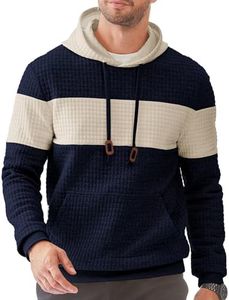 JMIERR Men's Hoodies Waffle Sweatshirt with Pocket Casual Long Sleeve Outdoor Drawstring Designer Pullover Sweaters Athletic Hiking Sweatshirts Navy Blue Large