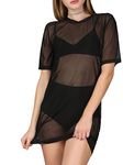 MakeMeChic Women's Swimsuit Cover Ups Beach Swimwear See Through Sheer Mesh Dress, B Black, Large