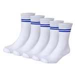 Bizala White Colour with Sky Blue Colour Stripes Design Calf Length School Cotton Socks for Boys & Girls (Pack of 5 Pairs, Size-2, 4-5 Years)