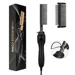 Auoftao Hot Comb Hair Straightener,Electric Heating Comb,Portable Travel Anti-Scald Beard Press Comb Ceramic Curling Flat Iron Curler,Suitable For Wet&Dry Hair Wigs Women Men Brush(Black)