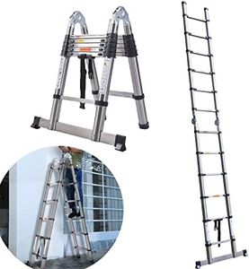 Escalera telescópica extensible, capacidad máxima de 150 kg, portátil, multiusos, con marco A, escalera de 1,9 m + 1,9 m para el ático para el hogar, la oficina, con barra de apoyo
