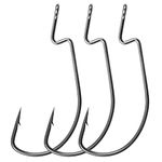 Worm Bait Hook Jig Fishing Hook 100pcs 38105 3X Wide Gap Offset Worm Hooks High Carbon Steel Bass Fishhooks Size 1#-5/0 (100pcs-4/0)