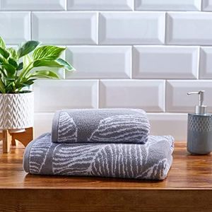 Fusion Grey Bath Towel (70 x 130cm) - 100% Cotton - Leaf Print - Bath Towel Large, Body Towel, Bathroom Accessory - Matteo Collection