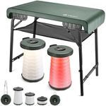 VILLEY Camping Table & Collapsible Stools Set, Folding Beach Table with 2 Portable Stools and Mesh Layer, Lightweight Camp Table, Great for Outdoor, BBQ, Picnic, Beach, Hiking & Indoor Use(Green)