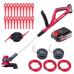 WONET Cordless Grass Trimmer and Edger 2-in-1, Charger and Battery Included (20volt 2.0Ah), Blades & Spoolline Cutting, Adjustable Head & Handle Red & Black