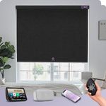 Graywind Customised Smart Roller Blinds, Rechargeable Electric Blackout Blinds Compatible Alexa Google, Insulated Triple Weaved Fabric Motorised Windows Blinds with Remote, Matt Black