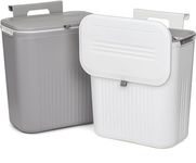 2.4 Gallon Kitchen Compost Bin, Hanging Trash Can with Lid Garbage Can for Countertop or Under Sink, Wall Mounted Counter Waste Bin for Kitchen Bathroom Bedroom Office (White)