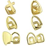 6PC Hollow Out Grillz Mouth Teeth Top Tooth Single Grill Cap for Teeth Mouth Party Accessories Teeth Grills, One Size, Brass