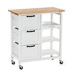 VINGLI Kitchen Island, Rolling Kitchen Storage Cart with 3 Drawers 3 Tier Holders Serving Bar Cart Coffee Bar Small Kitchen Microwave Trolley with Natural Solid Wood Top Caster Home Furniture