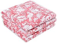 CPC Coral Pink Hand Block Print Waffle Kitchen Towel Set of 3-16 x 28 Inch Ultra Absorbent Quick Dry Cotton Dish Towels Lightweight Reusable Sustainable Tea Towels for Cleaning and Drying