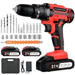 Cordless Drill Driver 21V: Powerful Cordless Drill Set with 2 Batteries 2.0Ah, 25+3 Torque, 24PCS Drill Bits, 2 Speed, LED Light for DIY Project - 42N.m Max Electric Screwdriver Drill Kit