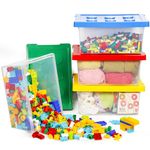 Greentainer Toys Storage Organizer Bins with Lids - Stackable Plastic Organizer Box Set of 4, Kids Toys Chests with Building Baseplate and Lid, Storage Container for Building Bricks