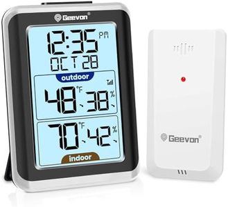 GEEVON Indoor Outdoor Thermometer Wireless Digital Hygrometer Temperature Gauge with Time，200ft/60m Range Temperature Humidity Sensor