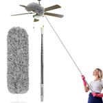 Feather Duster Extendable with Stainless Steel Extension Pole, 100 Inches Extra Long Telescopic Dusters, Microfiber Duster with Bendable Head for Cleaning Interior Roof, Cobweb, Ceiling Fan, Cars