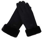 Woogwin Womens Winter Warm Gloves Touch Screen Suede Thick Lining Mittens Lady Outdoor Glove(black)