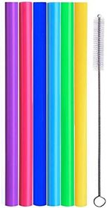 ALINK Boba Smoothie Straws, 10 Inches Long Extra Wide Reusable Fat Silicone Straw for Drinking Bubble Tea, Milkshakes, Set of 6 with Cleaning Brush