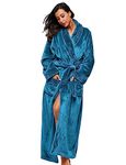 BELLOO Ladies Velvet Fleece Dressing Gown Flannel Bathrobe Full Length, Ocean Blue XL