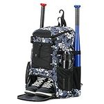 AI EN JIU Softball Bag, Baseball Bat Bag with Shoe Compartment for Youth Girls Adult, Lightweight , Backpack with Fence Hook for TBall Bat, Helmet(BlackCamouflage)