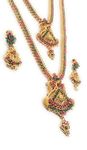 AFJ GOLD Copper Gold Plated and Ruby Long Necklace Haram Set for Women & Girls (Yellow)