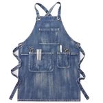 miiinaps Blue Denim Apron With Pockets,Jean Apron for Women and men,Denim Work Apron,Plus Size Hair Stylist Apron,Hair Stylist Apron With Pockets- Washing Style | Adjustable XXL (Denim Blue)