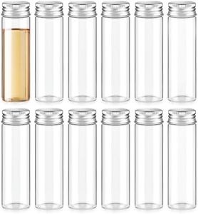 TUZAZO 12 PCS 50 ml / 1.7 oz Glass Spice Jars, Transparent Spice Containers with Aluminum Lids, Small Travel Seasoning Storage Bottles for Home Kitchen, Outdoor Camping, Gardening