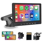 Portable Car Stereo Wireless Apple Carplay Android Auto, 7'' HD Touchscreen CarPlay Screen in Dash Voice Control, Bluetooth, AirPlay, Mirror Cast, AUX/FM 64G TF Card Backup Camera