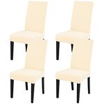 JQinHome 4 Pcs Dining Chair Slipcover,High Stretch Removable Washable Chair Seat Protector Cover for Home Party Hotel Wedding Ceremony (Beige White)