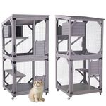 Cat House Outdoor Cage Cat Enclosure on Wheels,Large Wooden Kitty Catio with Resting Box,PVC Layer