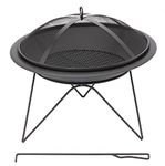 Ossian Messina Portable Fire Pit – Heavy Duty Round Outdoor Multipurpose Patio Heater Chimenea Campfire Log Burner Brazier with Mesh Lid and Poker for Garden Decking Beach Picnic BBQ Party Firepit