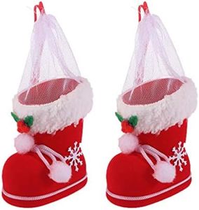 TOYANDONA 2PCS Christmas Candy Boots with Pom Pom Holiday Cnady Bag Christmas Tree Ornament Christmas Stocking Mini Santa Boots for Fireplace