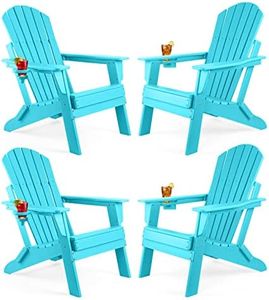 FUNBERRY Folding Adirondack Chair Set of 4, HDPE All Weather Fire Pit Chairs with Cup Holder for Outdoor