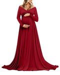 Saslax Maternity Off Shoulders Half Circle Gown for Baby Shower Photo Props Dress, 1#-burgundy 162, Medium