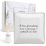 JAUVIE A True Friendship is a Journey Without an end Ceramic Trinket Tray, Jewelry Dish - Birthday Gifts for Friends Female - Women Ring Holder, Jewelry Tray for Friend, Long Distance Friendship Gifts