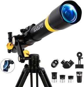 Telescope 90mm Aperture 900mm - High Precision Adjustment Vertisteel AZ Mount Base, Magnification 45-450x, Wireless Remote, Phone Adapter - Ideal for Astronomy Enthusiasts and Beginners (Black)