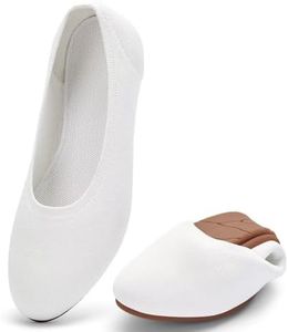 poemlady Women's Round Toe Knit Ballet Flats Casual Rubber Sole, B/White 10