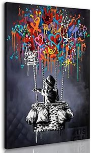 Framed Banksy Street Graffiti Wall Art Decor Large Abstract Pictures Canvas Painting Prints Colorful Modern Contemporary Poster Artwork Stretched for Wall Home Bathroom Bedroom Living Room Ready Hang