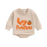 ZZLBUF Baby Boy Girl Halloween Outfits Pumpkin Romper Sweatshirt Bodysuit Jumpsuit Newborn Infant Fall Winter Clothes (07- Hey Pumpkin Apricot, 3-6 Months)