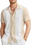 COOFANDY Mens Summer Shirts Vintage Short Sleeve Button Up Shirts Hawaiian Bowling Shirts Khaki White