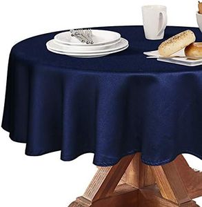 Obstal 210GSM Round Table Cloth, Oil-Proof Spill-Proof and Water Resistance Microfiber Tablecloth, Decorative Fabric Circular Table Cover for Outdoor and Indoor Use (Navy Blue, 60 Inch Diameter)