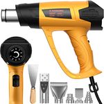 Heat Gun, 2000W Hot Air Gun with 5 Nozzles, 140℉-1200℉ Variable Temperature Control, 2 Speed Setting, Overload Protection, Hot Air Gun Kit for Crafts