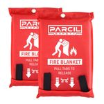 Parcil Safety PD-452 Emergency Fire Blanket (Pack of 2) Car Emergency Kit Fire Extinguisher for Home & Kitchen, Woven Fiberglass Household Essentials, Chemical Free, No Mess, Large