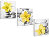 Genius Decor-Modern Yellow Gray Bathroom Wall Art Decor Zen Flowers Pictures Canvas Print Relax Soak Unwind Set of 3 (Yellow Gray)