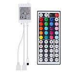 BZONE 2-Port 44 Keys Wireless IR Remote Control Dimmer for SMD 5050 3528 RGB LED Strip Lights, Dual 4-pin Output Remote Controller for 2pcs RGB LED Strips DC12-24V