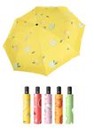 Umbrella for Rain and Sun with UV Sun Protection, Bright Color Fruit-Themed Design, Automatic Three Folding -28 cm, Lightweight Compact Travel Umbrella, Fits Any Bag, Waterproof for Sun & Rain, Ideal for All Ages (Yellow-Lemon)