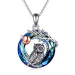 YAFEINI Crystal Owl Necklace for Women 925 Sterling Silver Owl Pendant Jewellery Gift for Mum Girls Friend (Blue Crystal Necklace Owl)