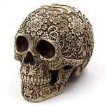 Ujoy Creative Skull Flowers Sculpture 8.1'' Human Head Skeleton Statue Collectible Halloween Decoration Home Decor, Ornate Flower Skull Face Home Decor Realistic Human Head model Sculpture Gifts